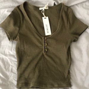 Olive Green Cropped Casual Top (Never Worn!)